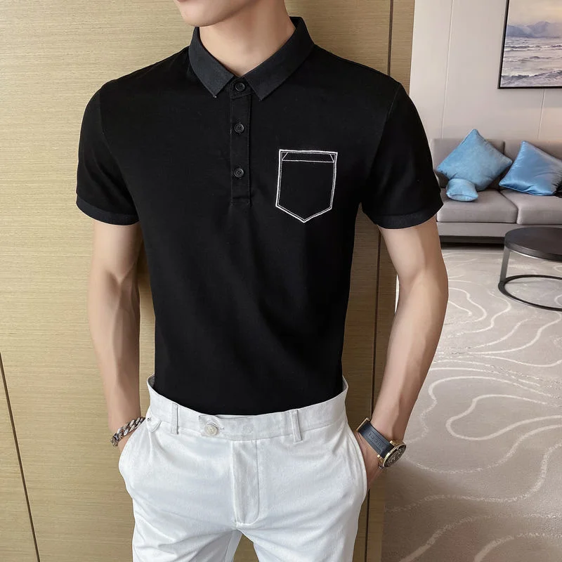 

White 2021 Summer Casual Embroidery British Style Polo Shirt Men Business Formal Social Club Outfits Men Polo Shirt Short Sleeve