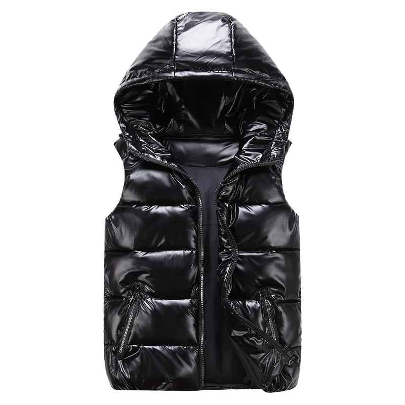 

2021 Winter Silver Reflective Cotton Thicken Vest Men Women Friend Clothing Warm Hooded Sleeveless Jacket Solid Color Waistcoat