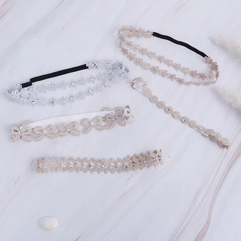 Обруч для волос маленьких девочек Кружевная лента принцессы с жемчугом