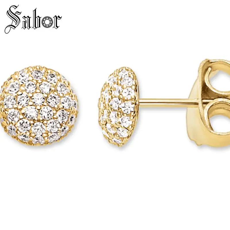 Серьги гвоздики золотистого цвета с шариками новинка 2020 циркониевые стразы