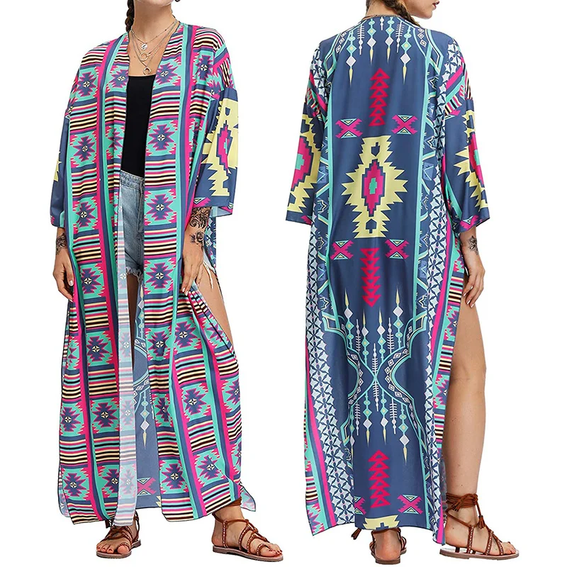 

Summer Sexy Beach Long Dress Bohemia Printed Cover-ups Tunic Women Beachwear Swimsuit Cover Up Bikini Wrap Beach Cardigans Robe