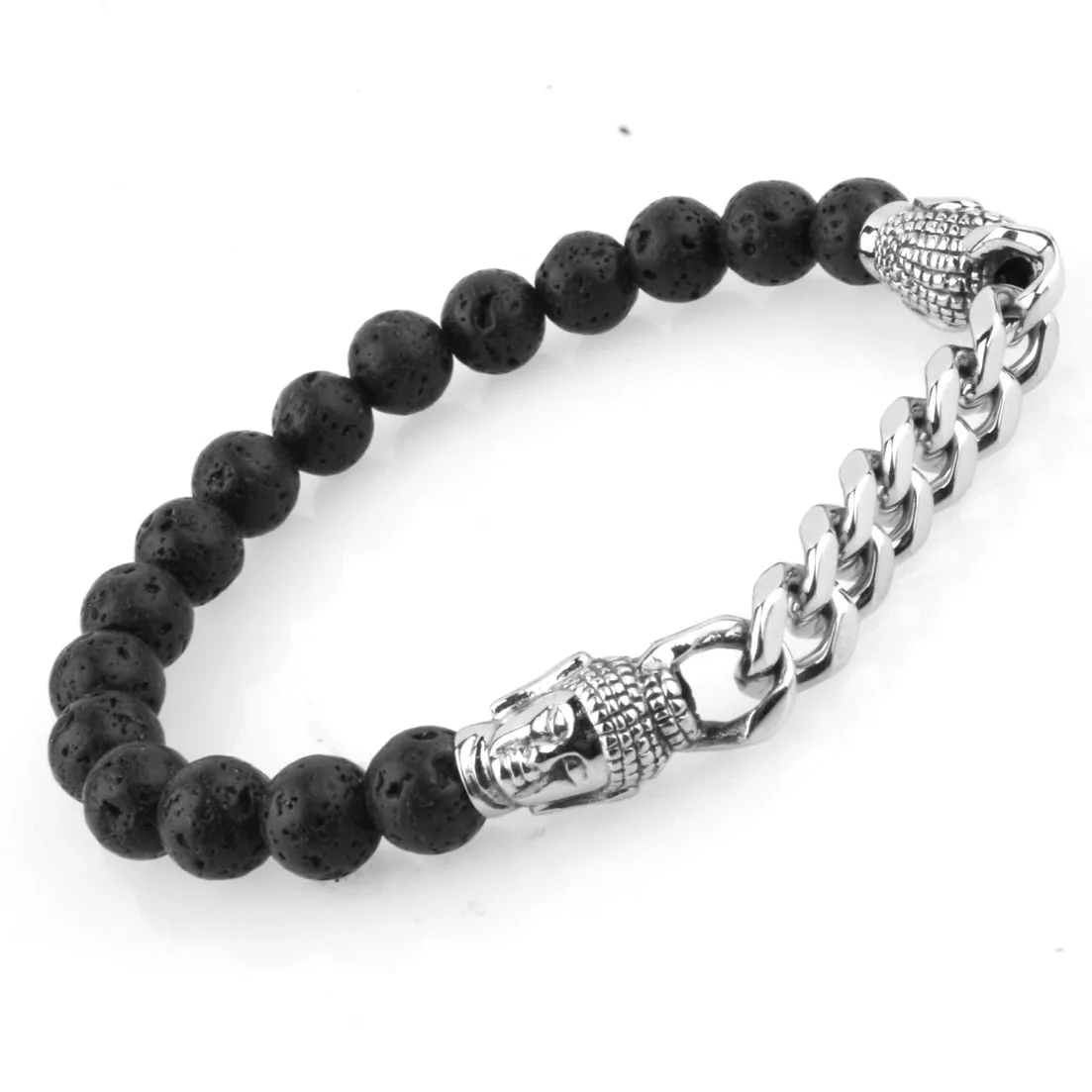 Женский модный браслет с бусинами черный из вулканической стали Буддой