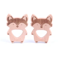 baby fox beech teether wooden bead animal teether rings bpa free for food grade silicone teething bracelet molar soothing toy