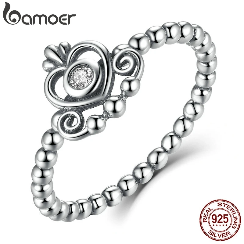 BAMOER, 925 пробы, серебро, моя принцесса, королева, корона, обручальное кольцо для женщин, с прозрачными фианитами, Стерлинговое серебро, ювелирные изделия SCR027