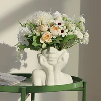 nordic white ceramic human body flower vase collectible art handcraft decorative hand holding face vase filler modern home decor