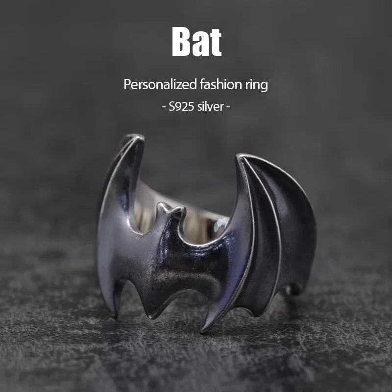 Мужское кольцо с указательным пальцем в форме летучей мыши из стерлингового