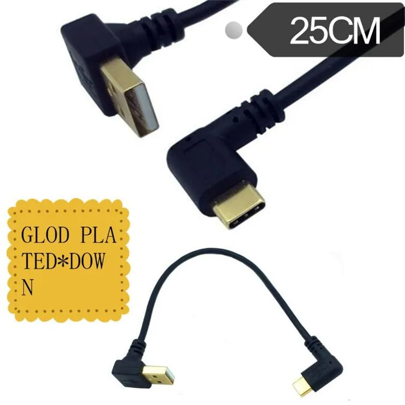 

GOLD Plated Down Angle USB2.0 Type-A Male to USB3.1 Type-C Male Left & Right Angle USB Data Sync & Charge Cable Connector