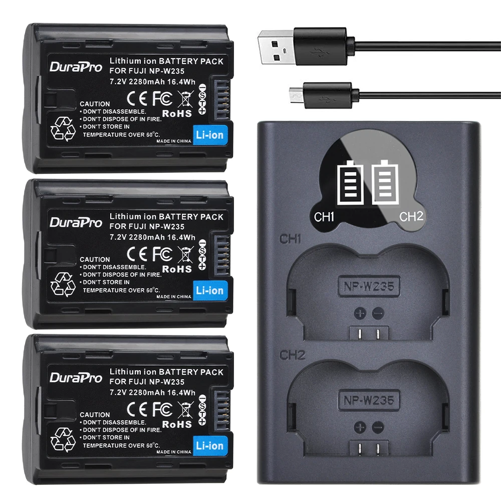 DuraPro литий-ионный аккумулятор NP W235 2280 мАч + светодиодный USB зарядное устройство