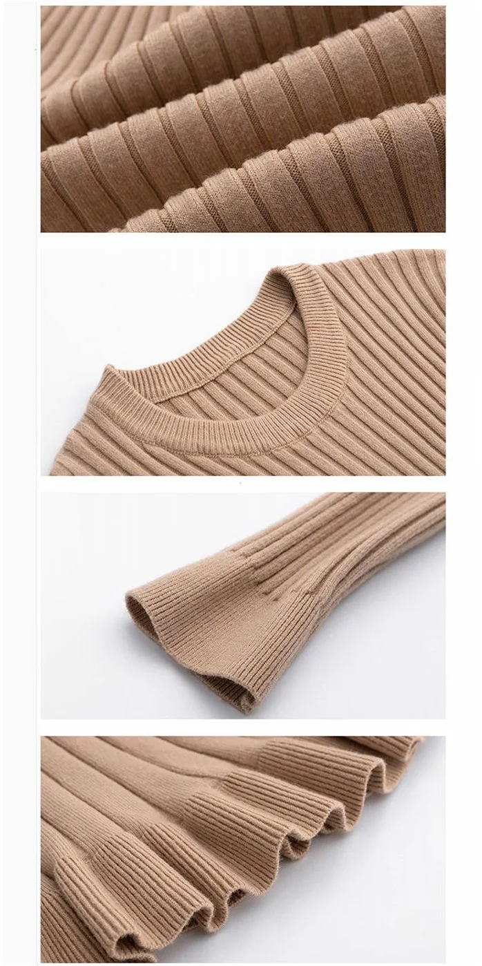 

2019 Winter Thicken Knitted Ruffles Long Maxi Dress Women Long Sleeve O-neck Slim Korean Fashion Sweater Dresses Vestidos Mujer