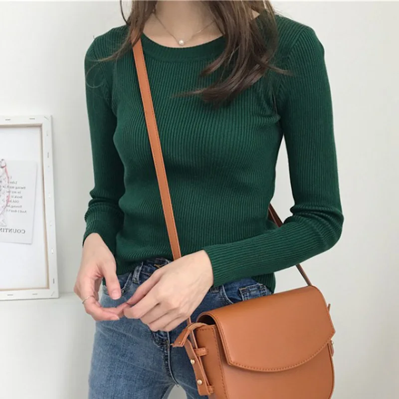 Bottoming Knitted Sweater Women Casual Slim Pullover Tops Autumn Winter Thin O Neck Sweaters | Женская одежда