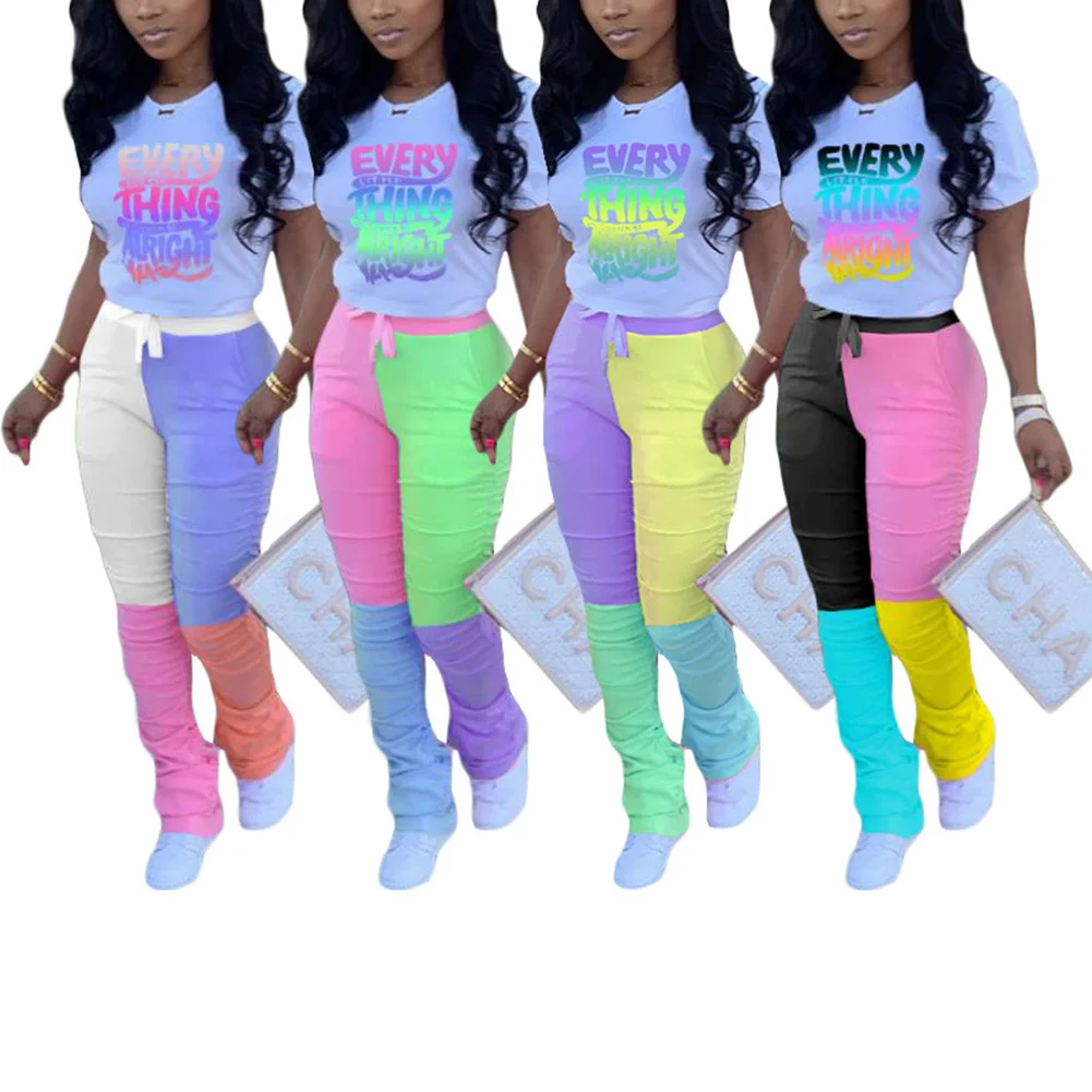 Модный женский комплект одежды AA футболка с коротким рукавом и буквенным принтом