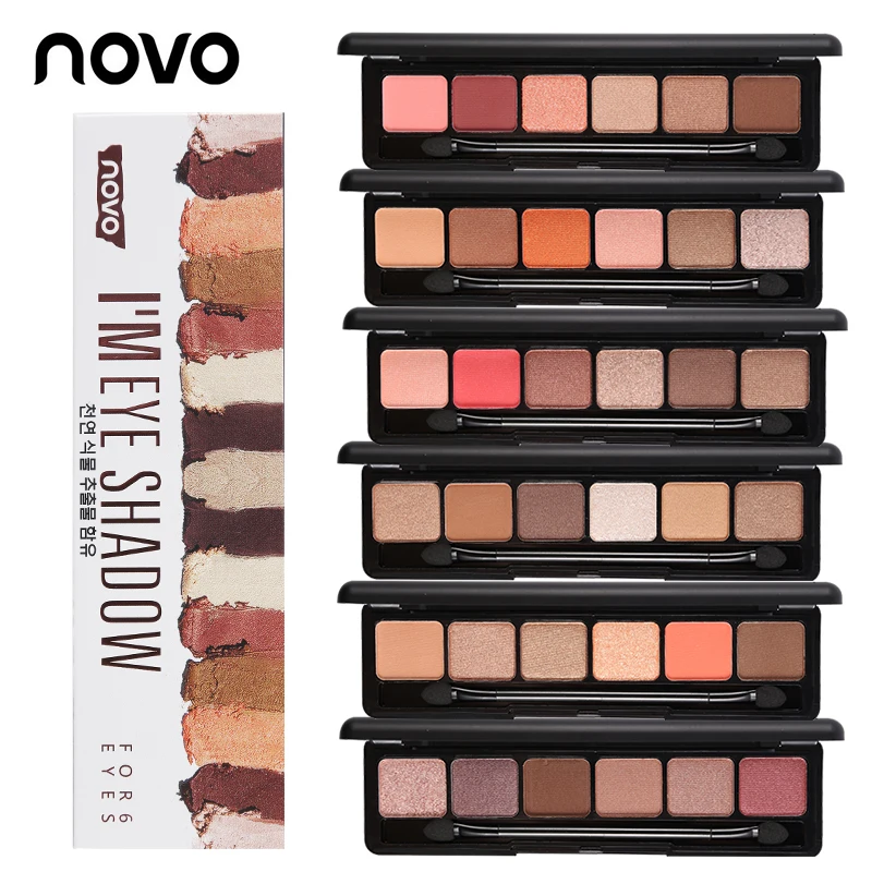 Палитра алмазных теней для век NOVO 6 цветов винно красные матовые тени макияжа
