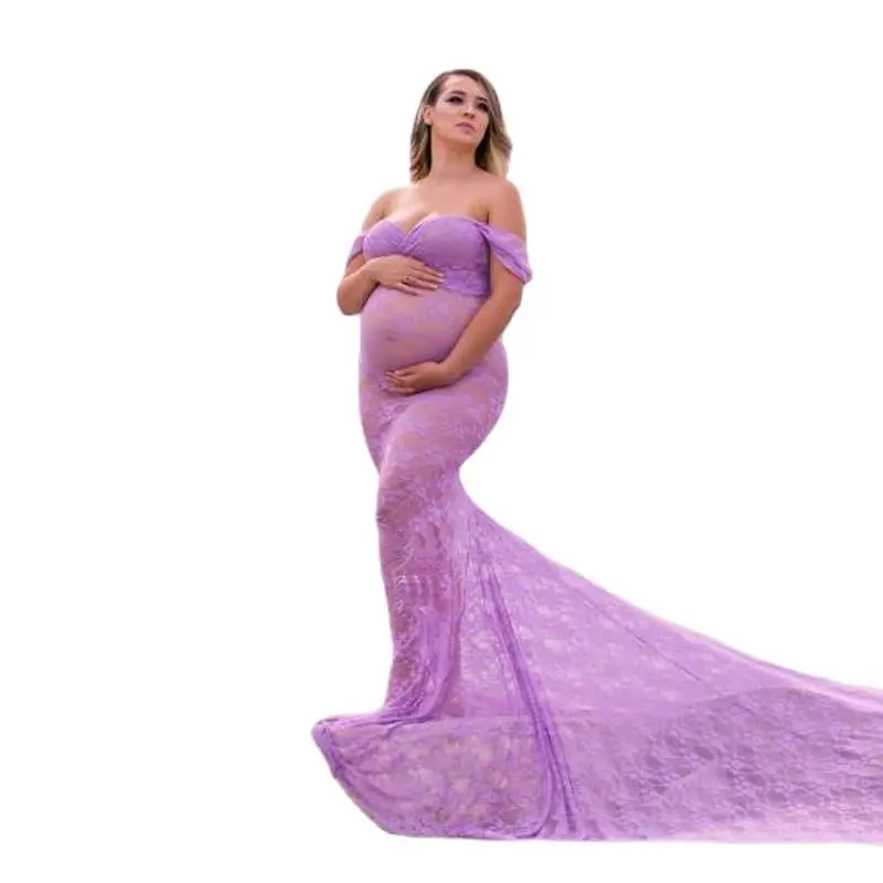 

Maternity Sexy Off Shoulder Long Lace Dress Photo Photography Props Maxi Gown Pregnant Women Summer Baby Shower Vestidos Clothes
