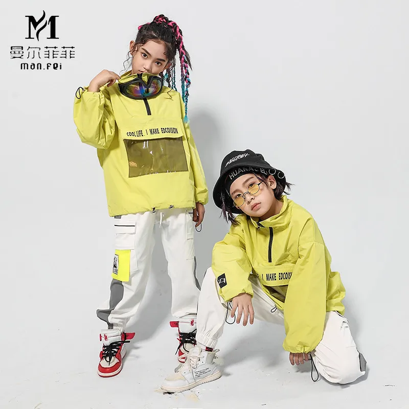 Детский костюм для уличных танцев свободная Зеленая куртка комплект с белыми