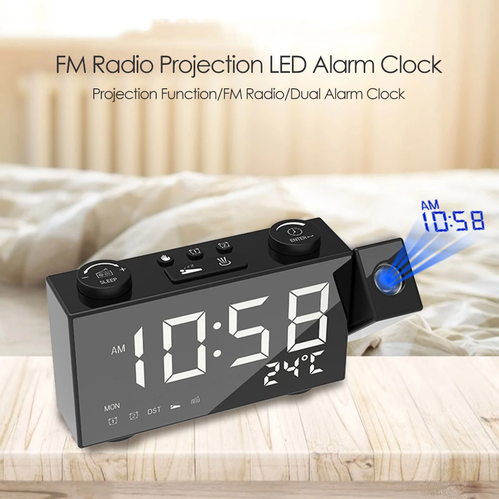 Цифровой будильник с проекцией FM радио 4 режимами яркости двойной USB функцией