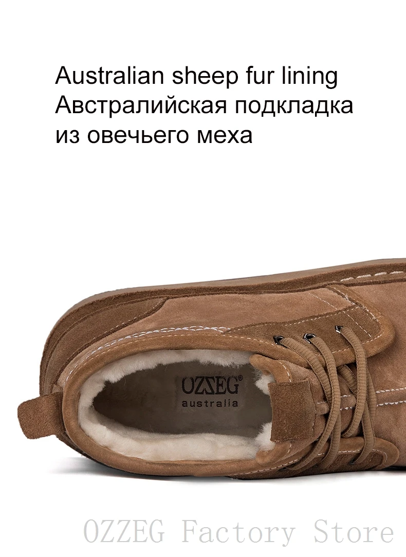 OZZEG/Роскошная брендовая мужская повседневная обувь зимние ботинки австралийские ботильоны из натуральной кожи Зимняя обувь на овечьем меху обувь на шнуровке, OZ052