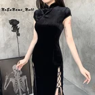 Женское Бархатное облегающее платье, винтажное черное платье-чосам, в готическом стиле