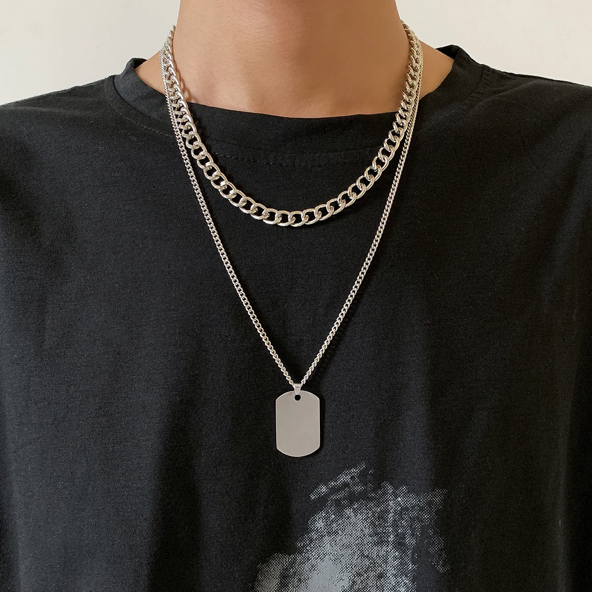 

Ingemark Multilayer Hip Hop Titanium Steel Long Chain Necklace for Women Men Jewelry 2021 Sequin Pendant Necklace Accessories