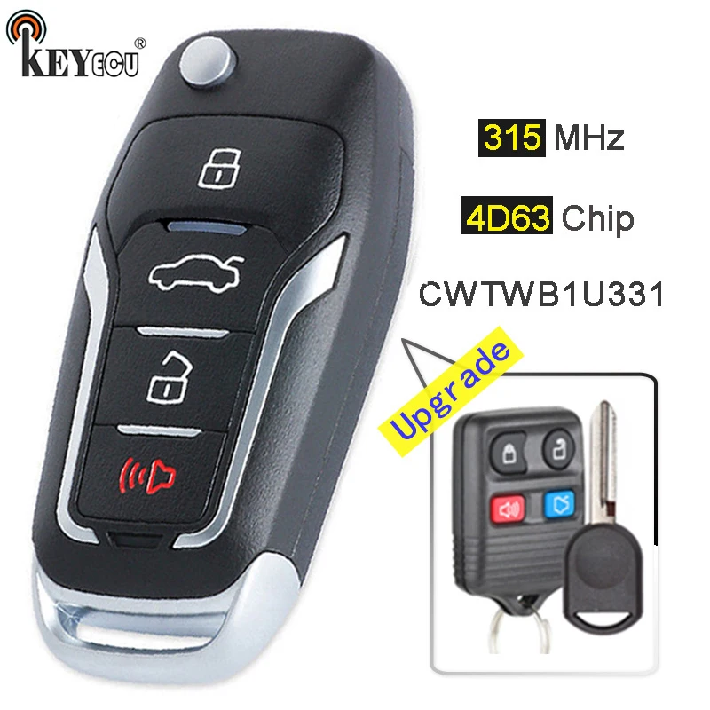 KEYECU 315 МГц CWTWB1U331 Модернизированный откидной дистанционный ключ 3 + 1 4 кнопки для Ford