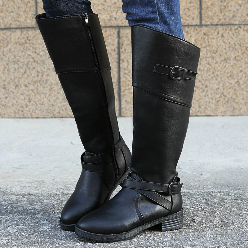 

Fall/winter 2021 new Martin boots women's round head side zipper mid-heel rider boots over knee fashion boots 35-43