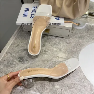 

Shoes Big Size Glitter Slides Ladies' Slippers Med Transparent Heel Jelly Summer Fabric Strange Style Sexy Rome Rubber PU PVC