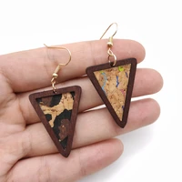 kandra cork geometric wood triangle drop earrings for women small cork leather wooden earrings jewelry wholesale free shipping