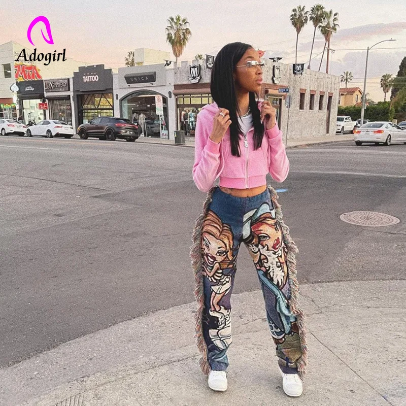 С принтом пейсли Для женщин брюки прозрачная кисточка Высокая Талия вечерние