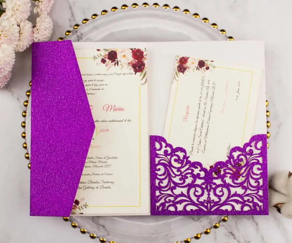 Бесплатная Прямая поставка 50X Золотые/темно синие свадебные приглашения в три