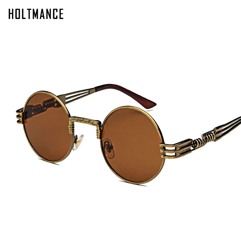 

HOLTMANCE New Fashion Retro Steampunk Round Metal Sunglasses For Men and Women Double Spring Leg Colorful Eyewear UV400