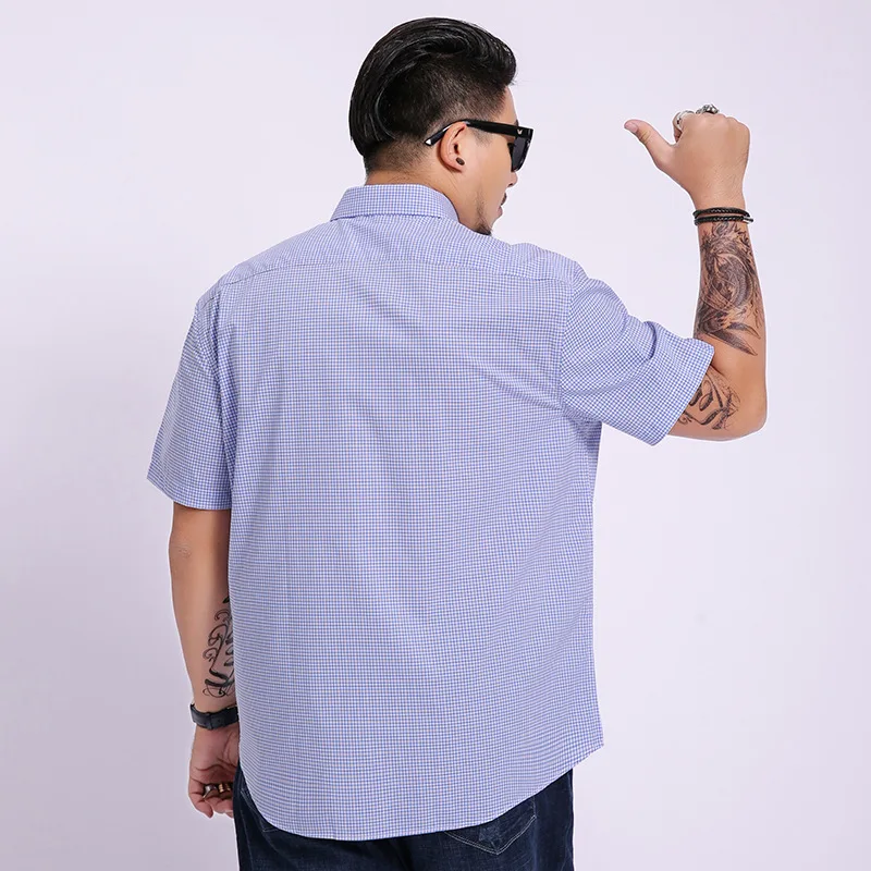 

Summer new men's plus size business casual Plaid short sleeve shirt