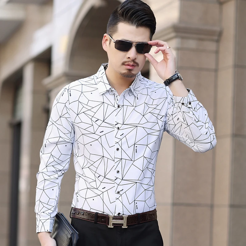 

2020 New Men Printed Long Sleeve Shirt Slim Business Leisure Shirt Plus Size 5XL 6XL 7XL Male Casual Brand Shirt Tops