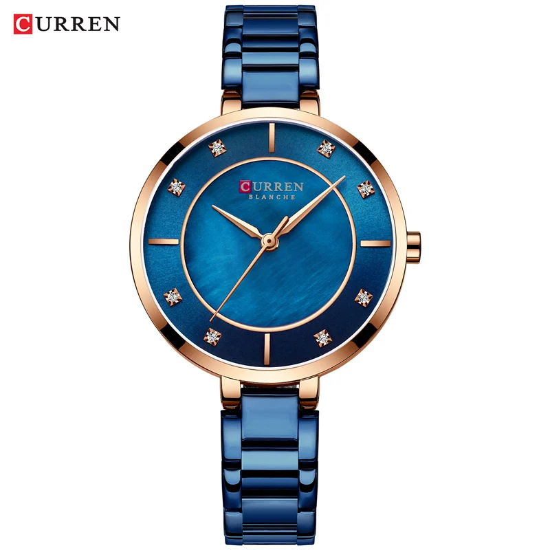 rose blue Новые женские часы CURREN Модные Роскошные часы со стразами циферблат кварцевых часов водонепроницаемые наручные часы из нержавеющей стали для женщин - Цвет: rose blue