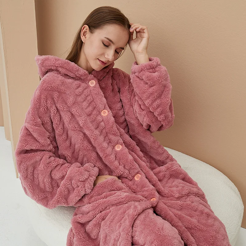 Пижамный комплект Зимний женский, плотная теплая пижама из кораллового флиса, одежда для сна, утепленная пижама с длинным рукавом для дома
