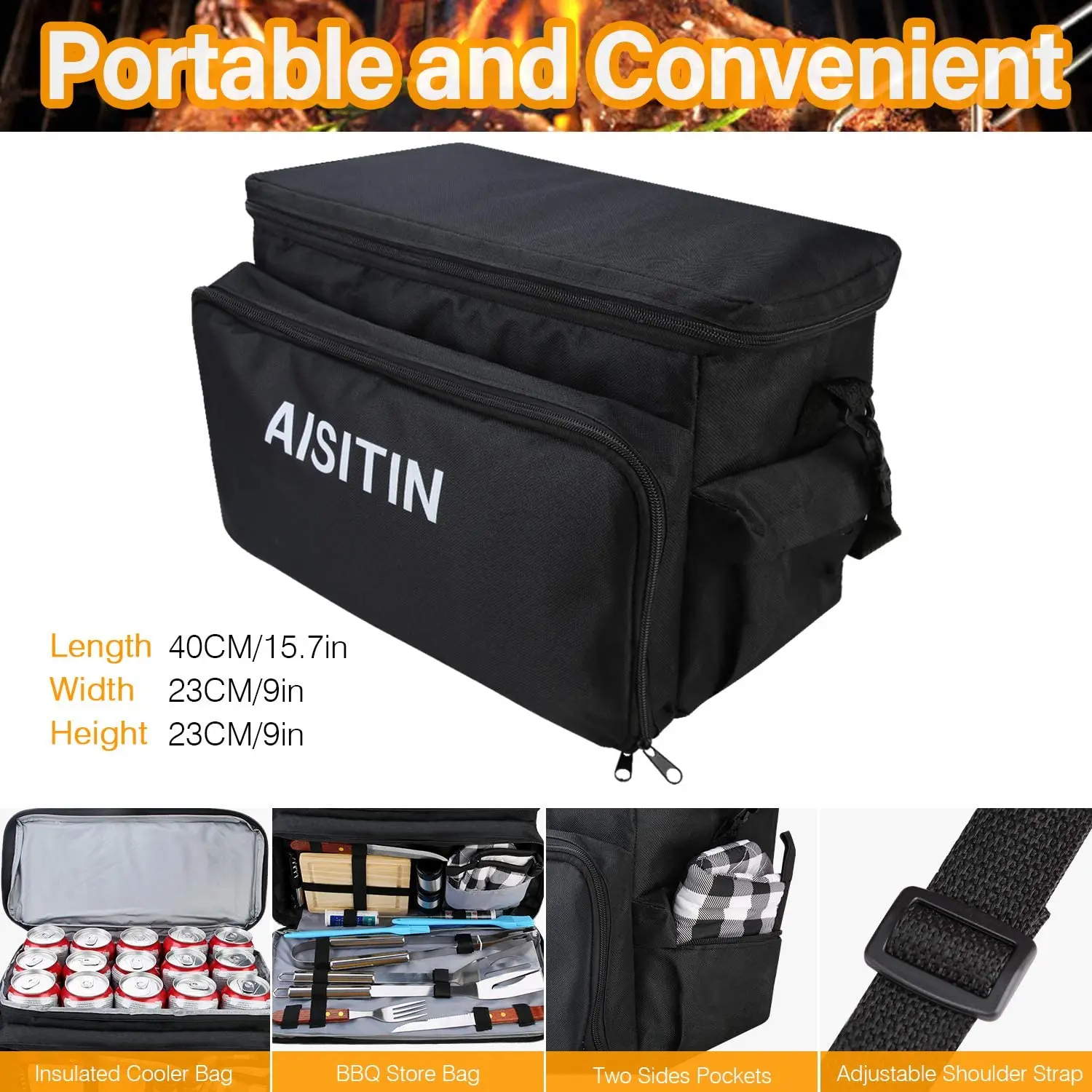 AISITIN-accesorios para parrilla de barbacoa con bolsa aislante, conjunto de herramientas de acero inoxidable para parrilla de barbacoa, accesorios para parrilla-3