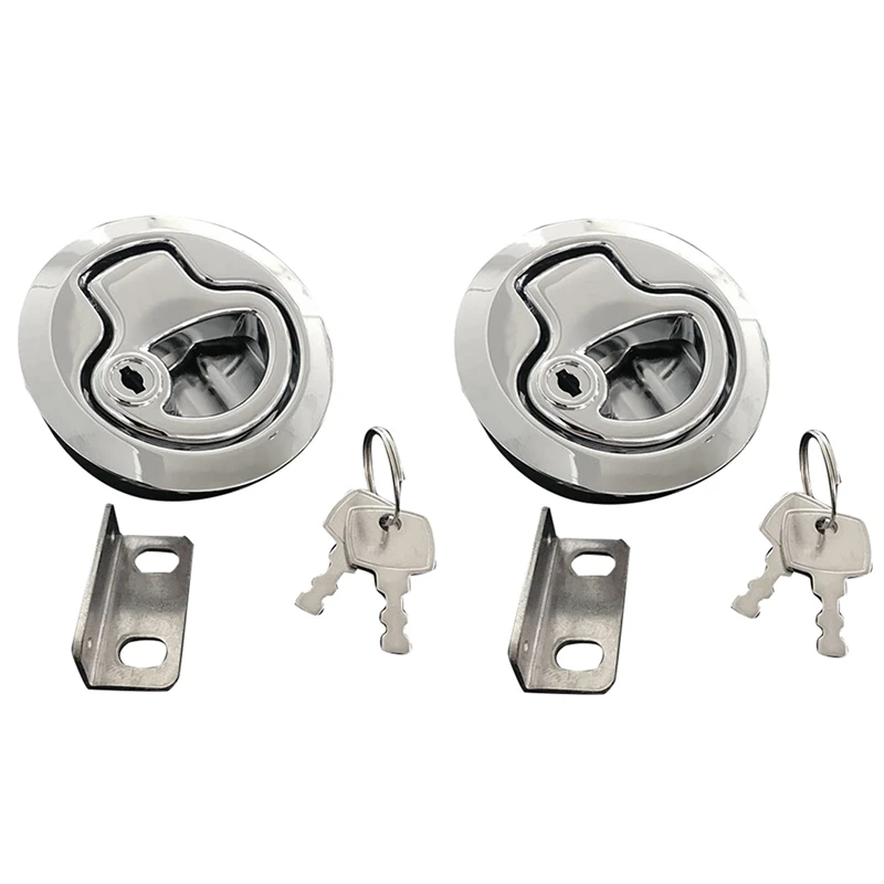 

2Pcs Flush Mount Hatch Flush Pull Latch Marine Lock with Key Lift Slam Latch Hardware for Boat Yacht Deck Hatch