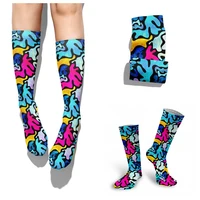 3d cool doodle printing socks fashion trend hip hop thigh high socks colorful happy funny harajuku long socks socken