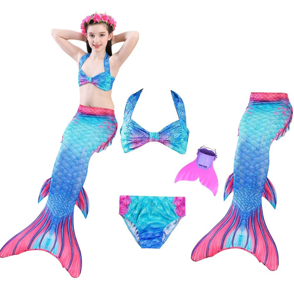 Детский хвост русалки для купания Косплей Костюм Купальник и Флиппер плавник
