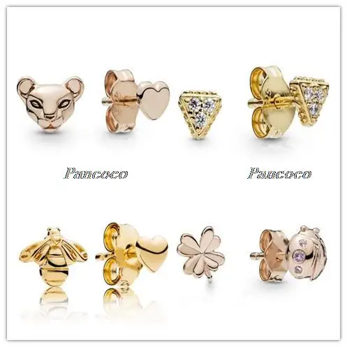 

925 Sterling Silver Earring Rose Lion Princess & Heart Stud Earrings For Women Wedding Gift Fashion Jewelry