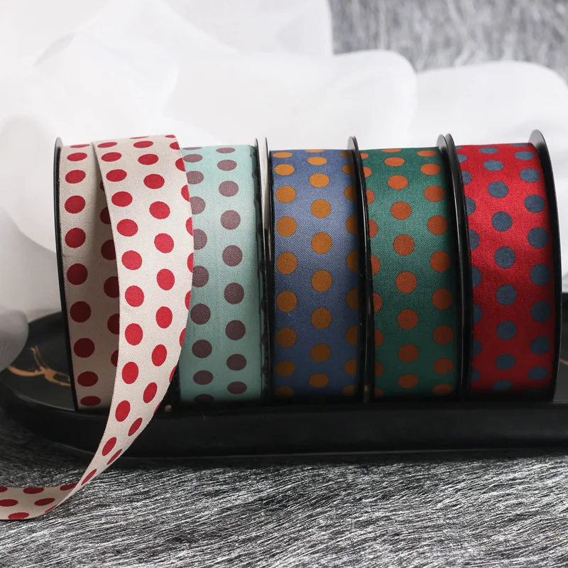 Лента в горошек 100 ярдов/партия разноцветная двухсторонняя ширина хлопковая