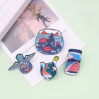 Креативная синяя эмалированная брошь в виде крыла ангела, моря, Кита, значок из сплава в виде верхушки для аквариума, горного пика, пейзажа, значки, ювелирные изделия