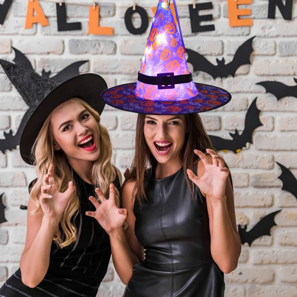 

Halloween LED Glowing Witch Hat Wearable Led Flickering Hats Party Costume Cosplay Props Halloween Party Decor Child Gifts