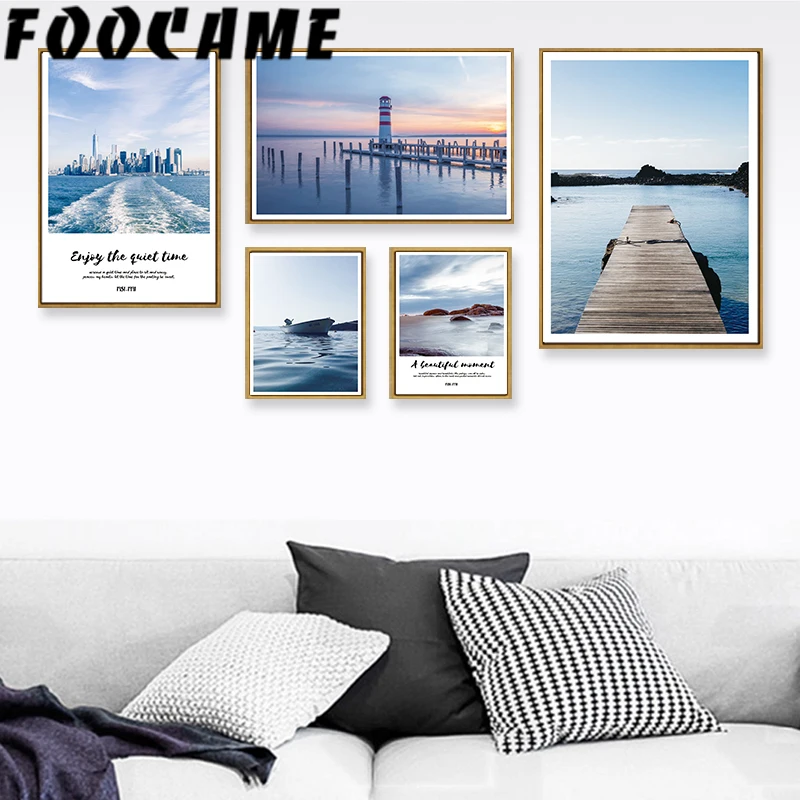 Природный приморский город Пирс риф стены искусства холст морской пейзаж