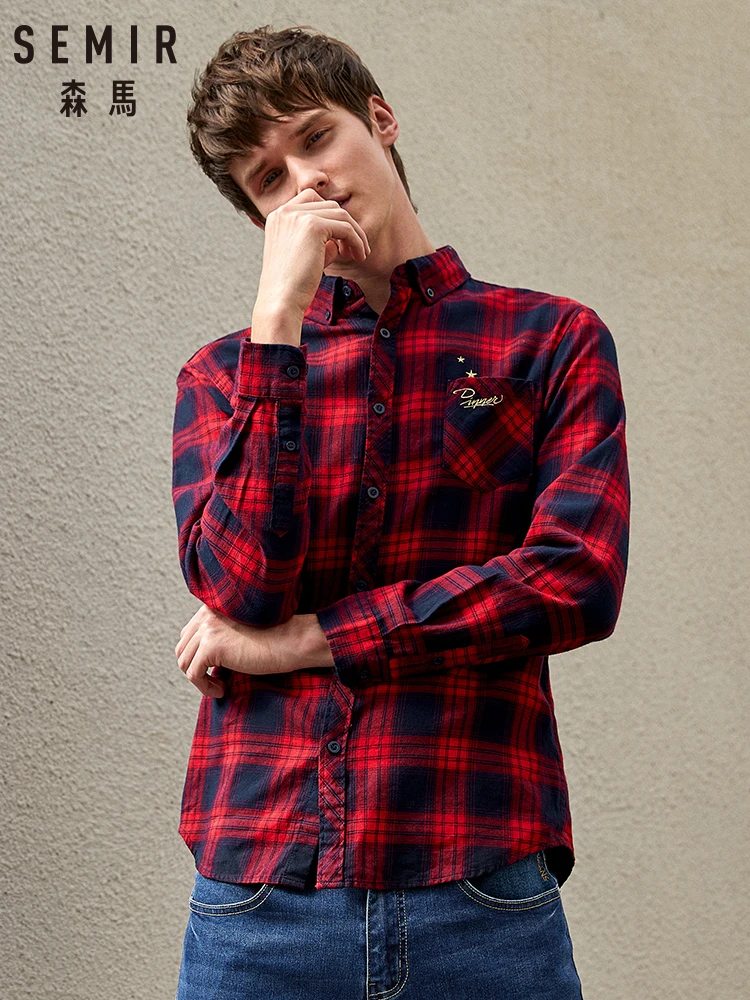 Мужская рубашка с длинным рукавом Semir хлопковая вышивкой в корейском ретро стиле