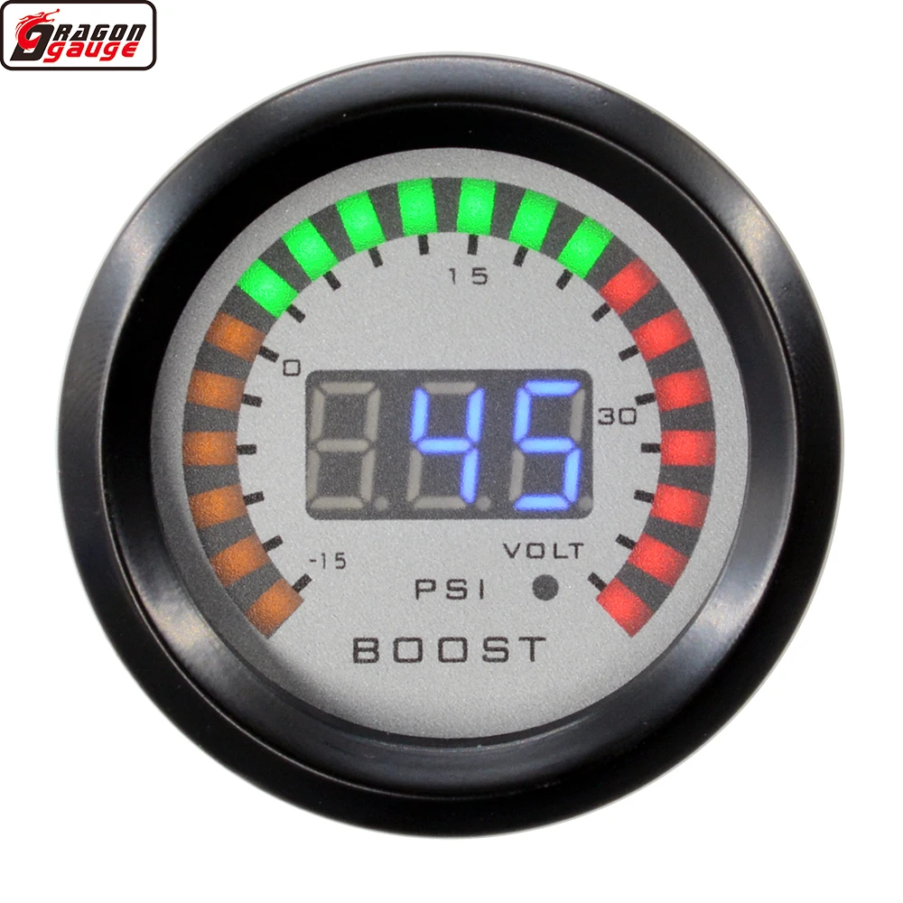 

Round Earth 52mm Digital Dual Display Auto Car Turbine Turbo Digital Boost Gauge -15~ 45 Psi And Voltage Meter Free Shipping