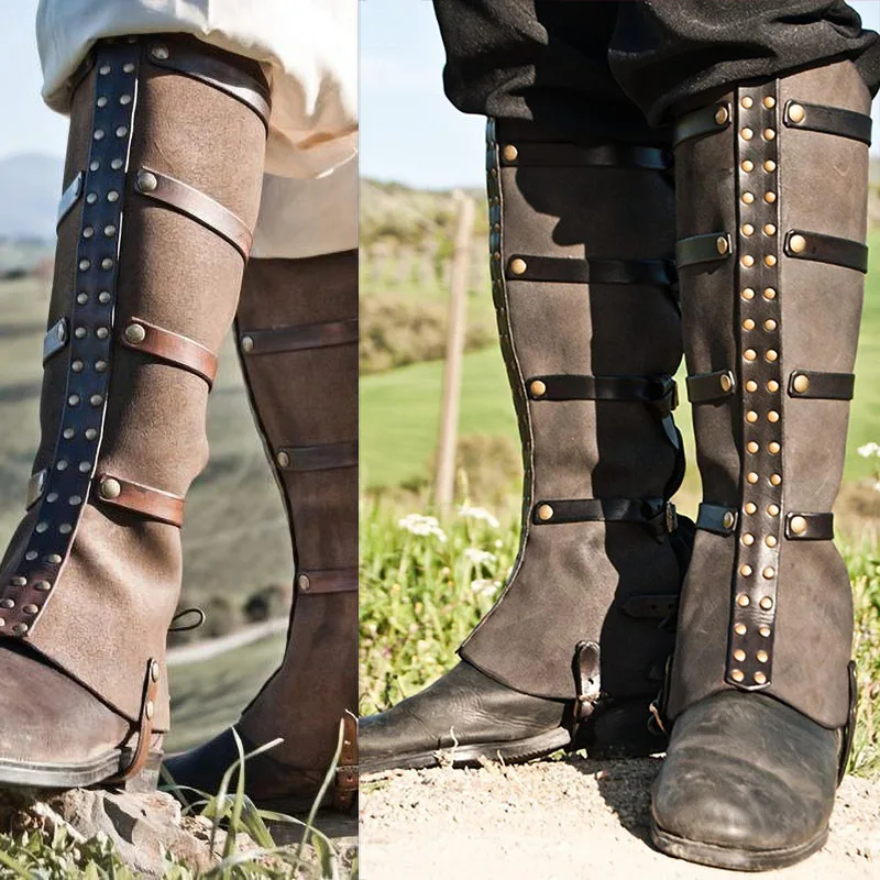 Steampunk Vintage Half Chaps Gaiter Leather Buckle Strap Medieval Larp Boot Shoe Cover Men Women Leg Armor For Cosplay Hiking