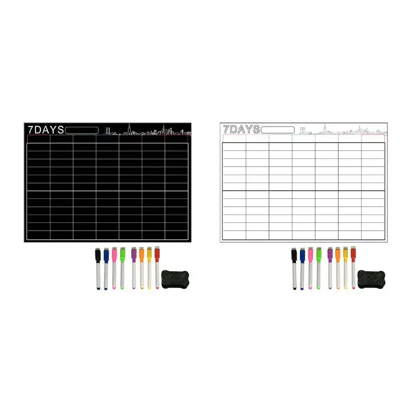 

7 Days Large Magnetic White Board Weekly Planner For Kitchen Refrigerator With 8pc Pens 1pc Back Magnetic Wiper