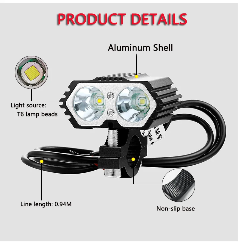 Headlight Led Motorcycle X2 20W Bulbs Headlights Spotlights Fog Light for Motorbike scooter Bicycle 12V Moto Light Driving Lamp