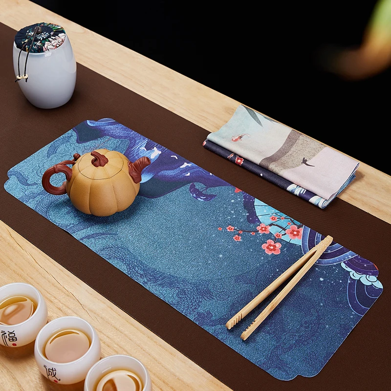 

tea mat, waterproof tea table cloth, water absorption, high-grade dry brewing, small and large strip Chinese tea set