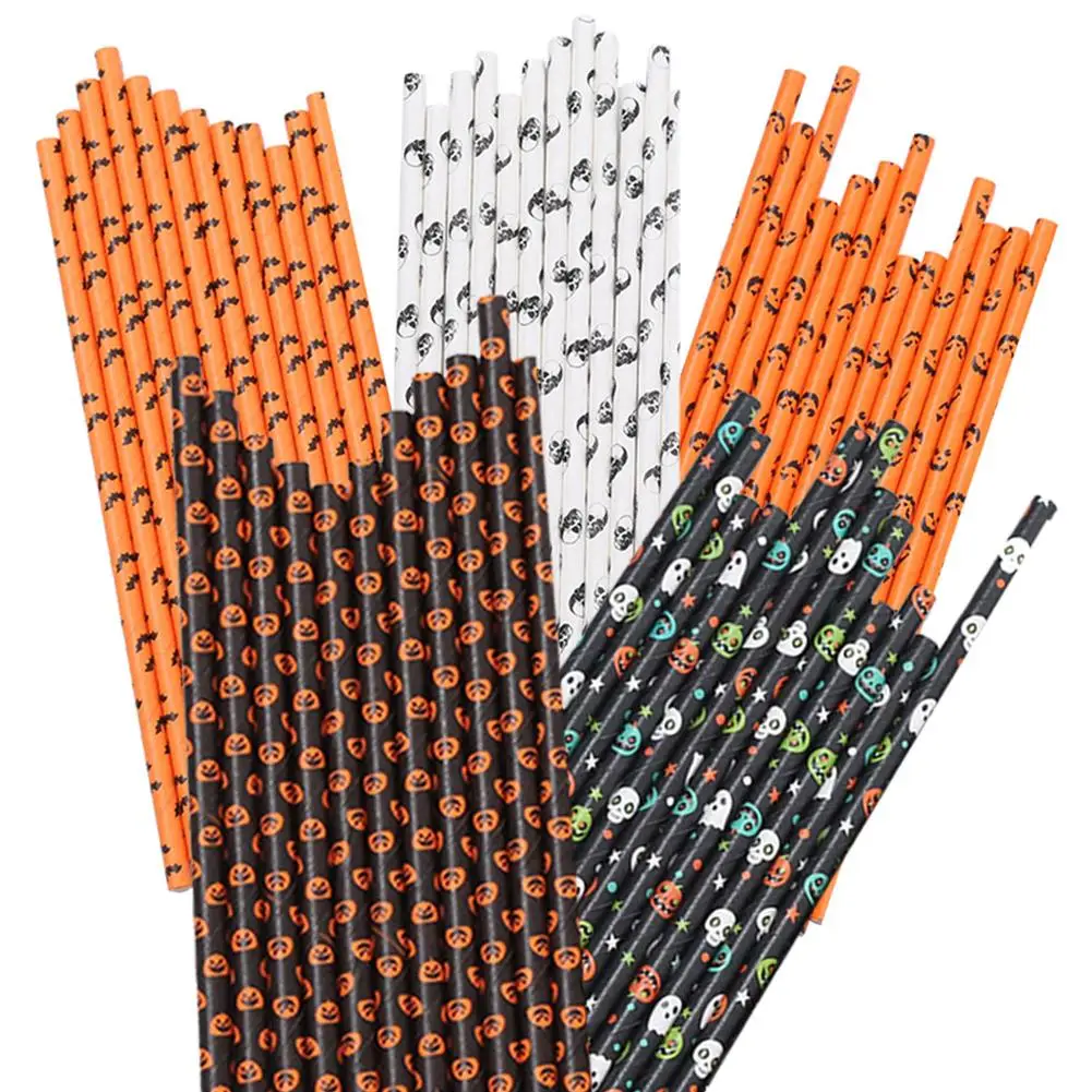25 шт. на Хэллоуин с питьевые соломки тыквы летучей мыши изображением черепа