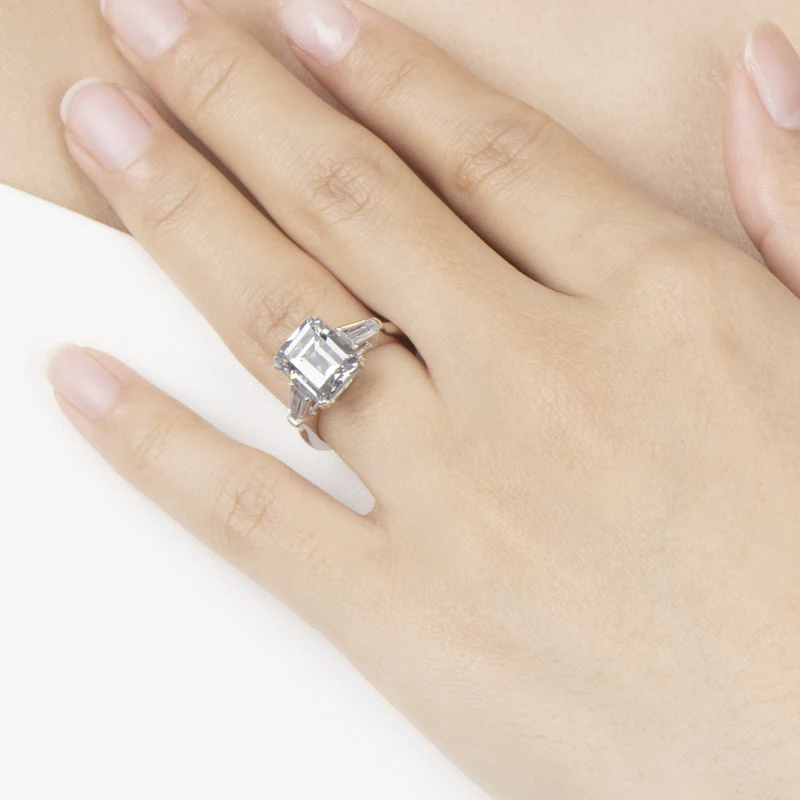 ANZIW изумрудная огранка обручальное кольцо для женщин 3 каменное 925 стерлингового